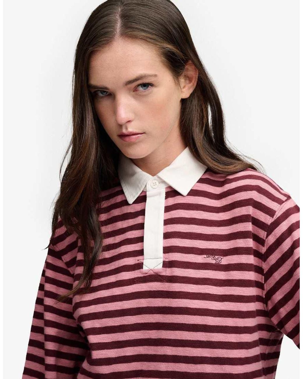 Superdry Red Athletic Essential Cropped Stripe Rugby Shirt
