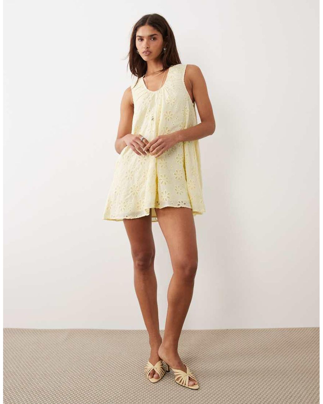 BRONZE SNAKE Natural Samira Scoop Neck Broderie Smock Dress