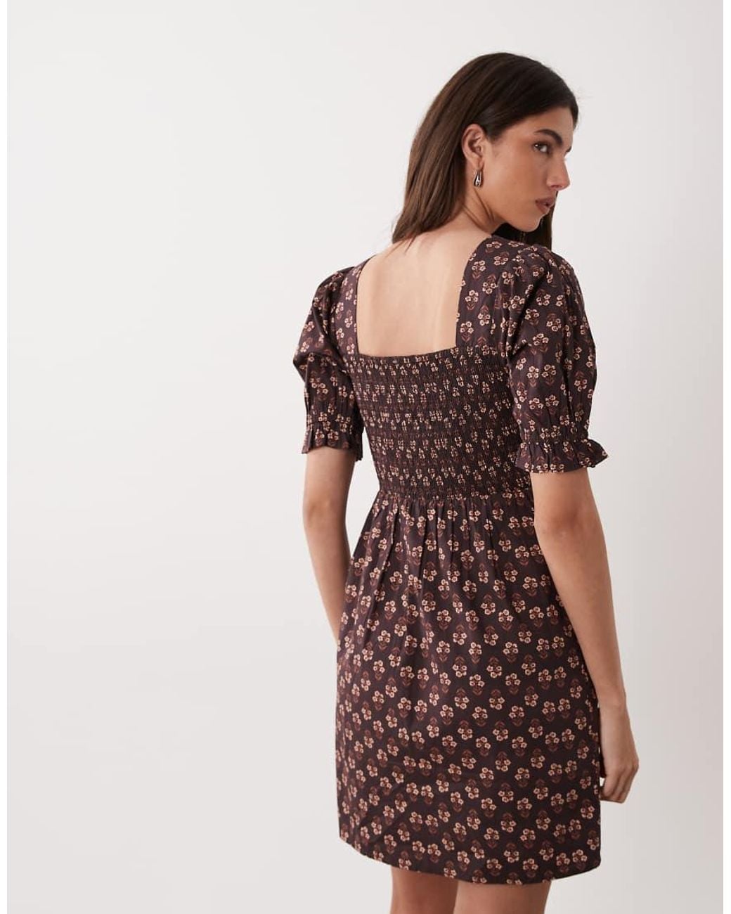 Miss Selfridge Brown Button Front Mini Dress