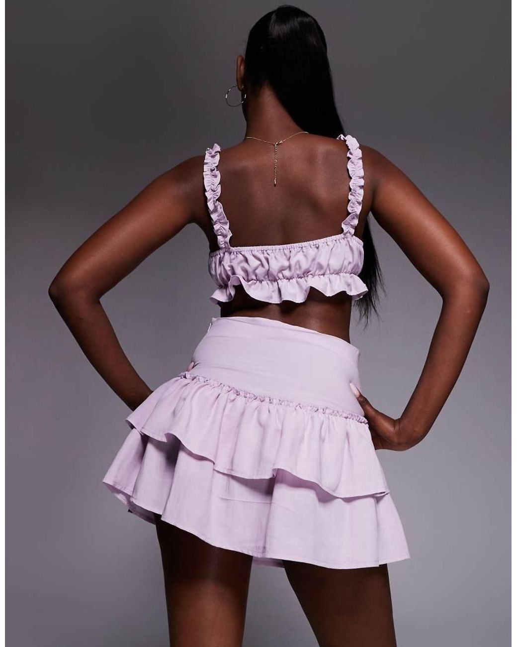 Missy Empire Purple Tiered Ruffle Mini Skirt Co-ord