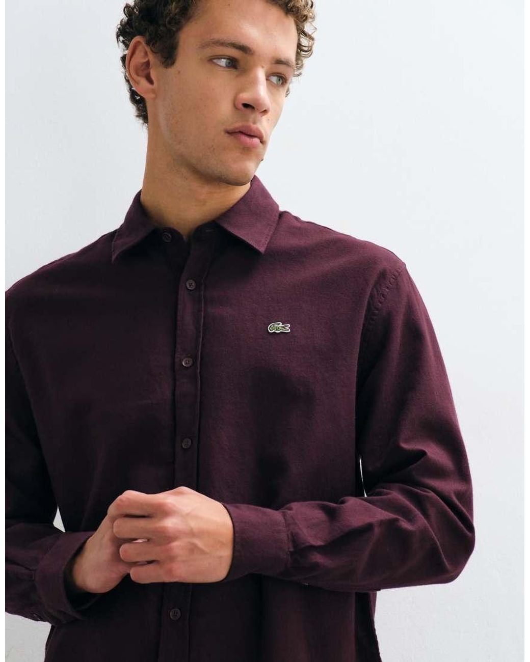 Lacoste Blue Logo Button Down Flannel Shirt for men