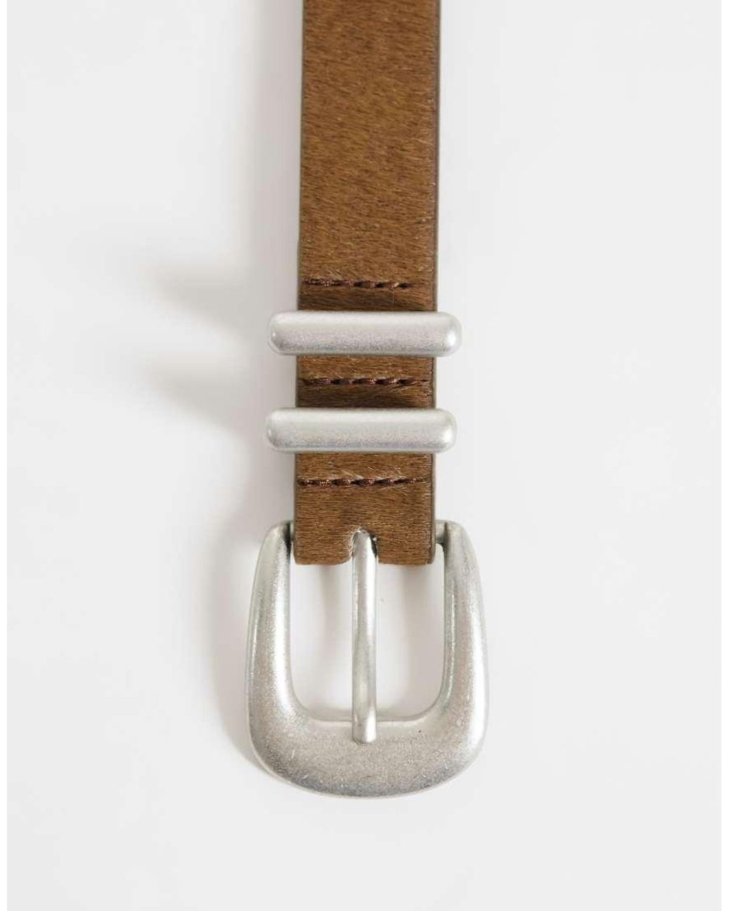 ASOS Brown Skinny Cowhide Hair Belt With Curve Buckle And Metal Tip for men