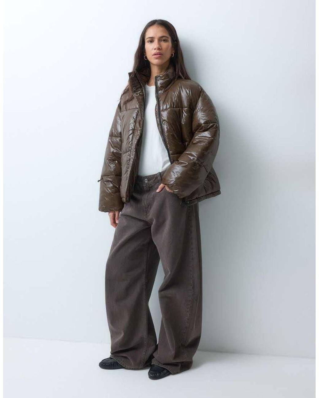 Noisy May Brown Shiny Puffer Jacket