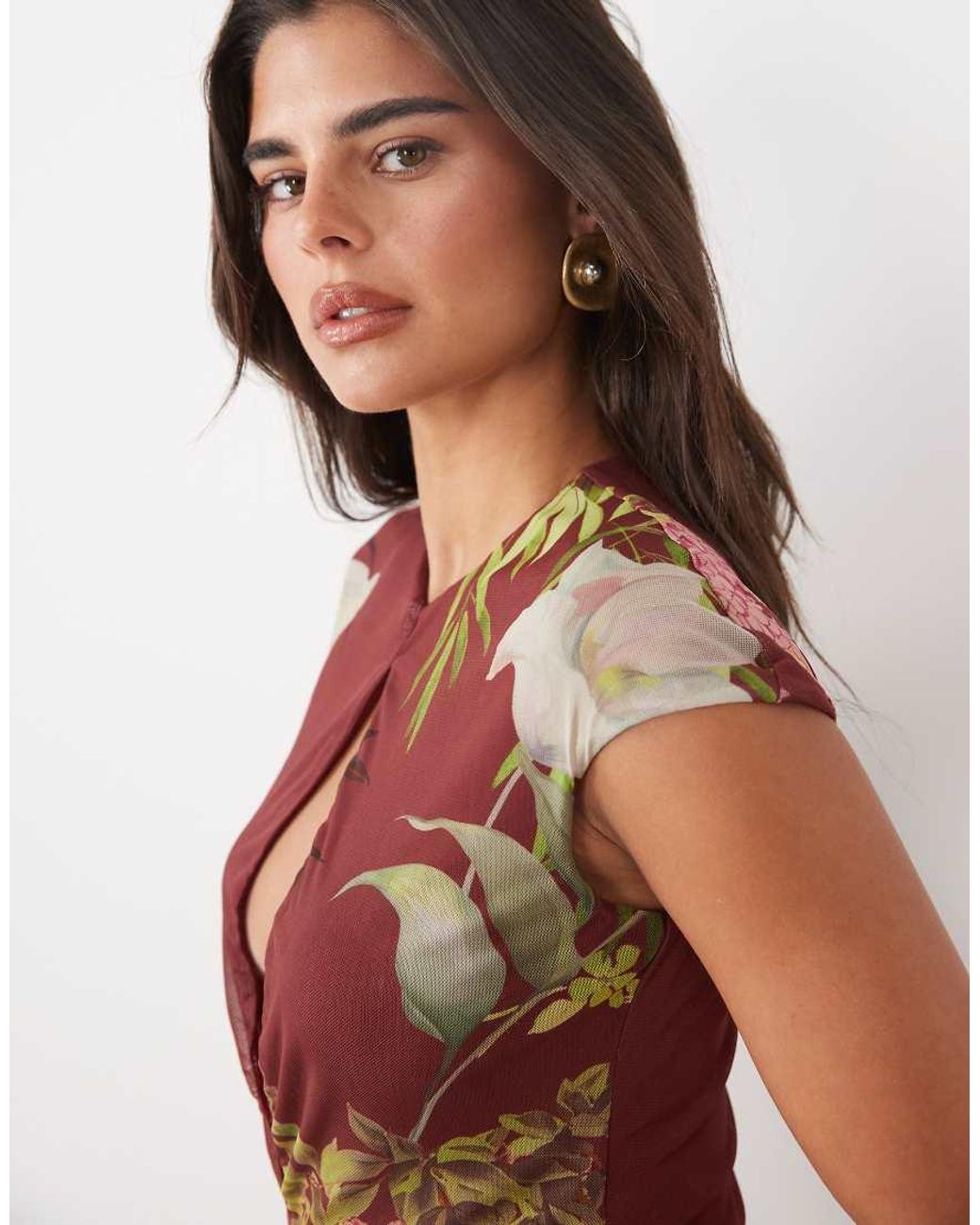 ASOS Brown Key Hole Draped Blouson Top