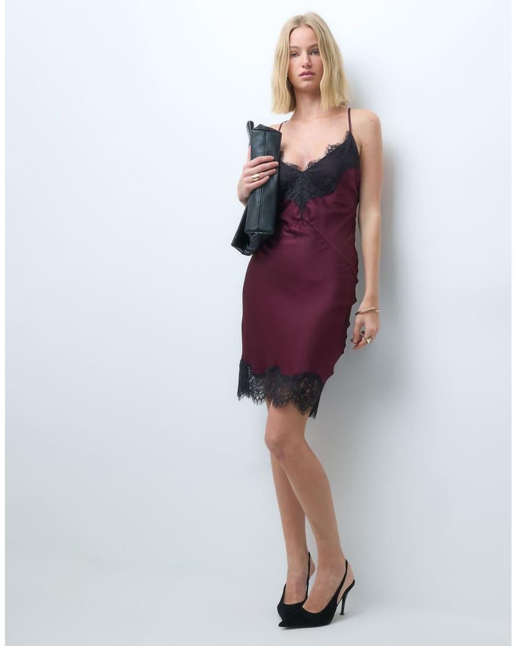 & Other Stories Purple Lace Trim Satin Mini Dress