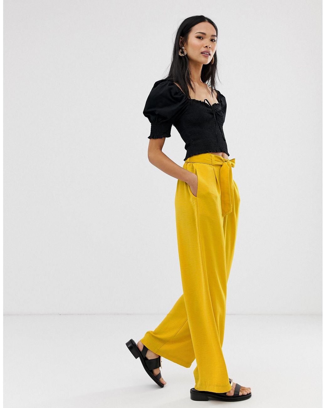 Pantalones palazzo amarillos Stradivarius de color Amarillo Lyst