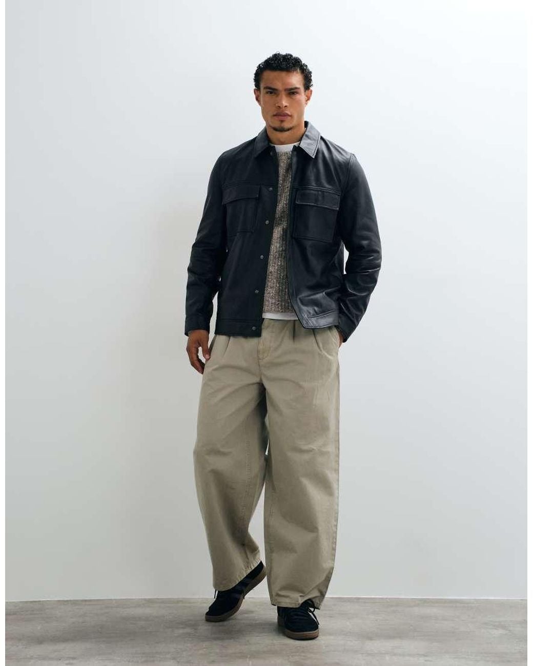 ASOS Black Real Leather Harrington Jacket for men