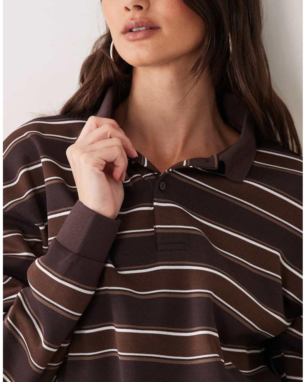 Brave Soul Brown Long Sleeve Stripe Rugby Top
