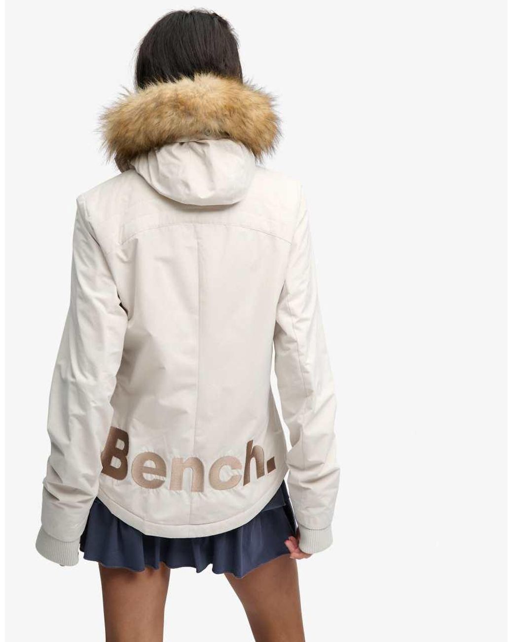 Bench x Superdry & Co White Faux Fur Hooded Windcheater Jacket