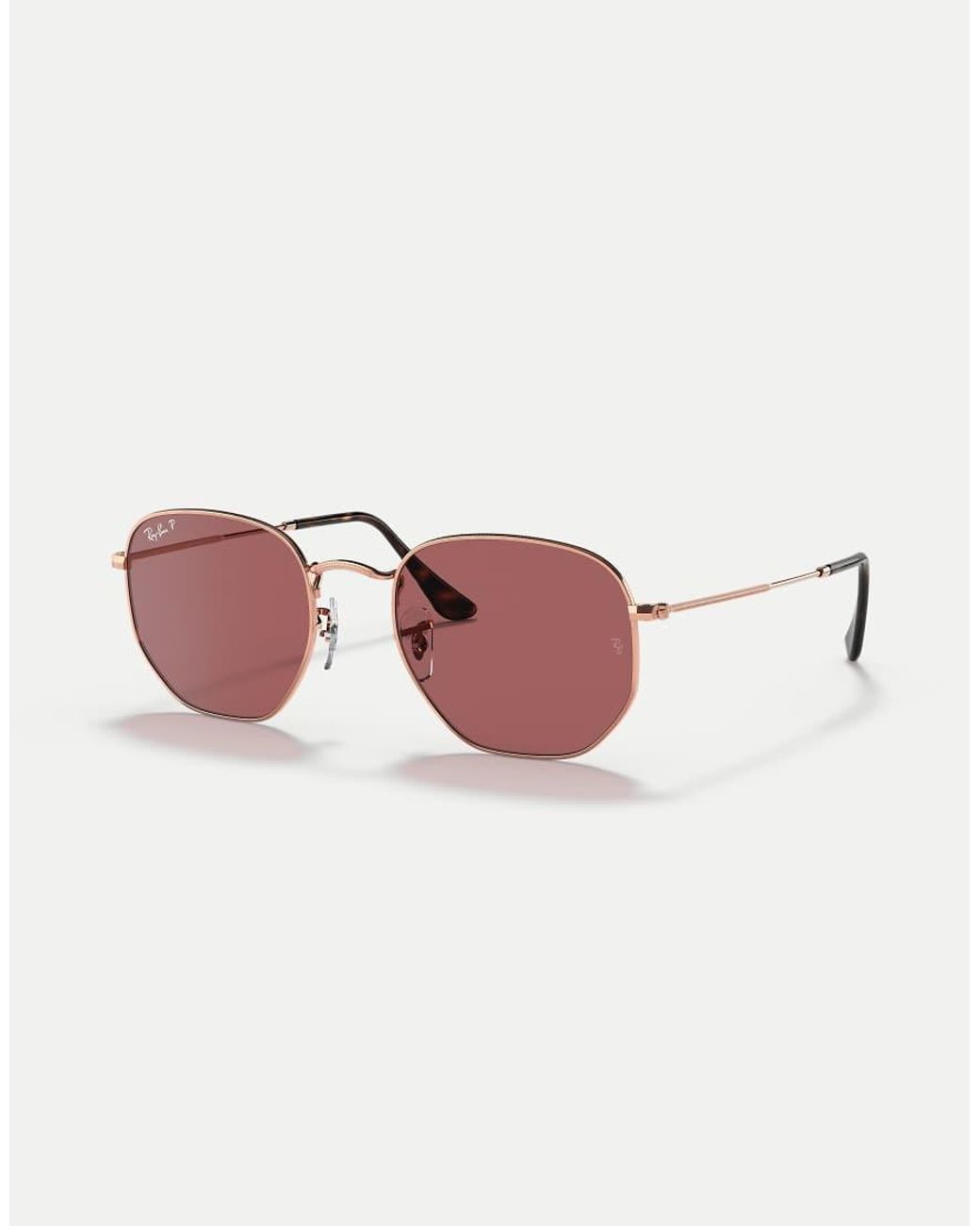 Ray-Ban Pink Hexagonal Flat Lenses Irregular Polarised Sunglasses With Lens