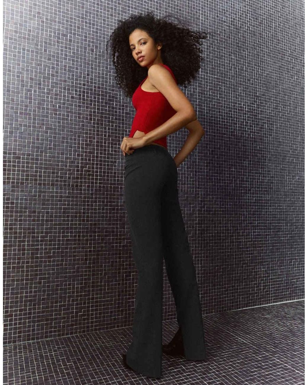 Bershka Gray Petite Slim Fit Low-rise Trousers