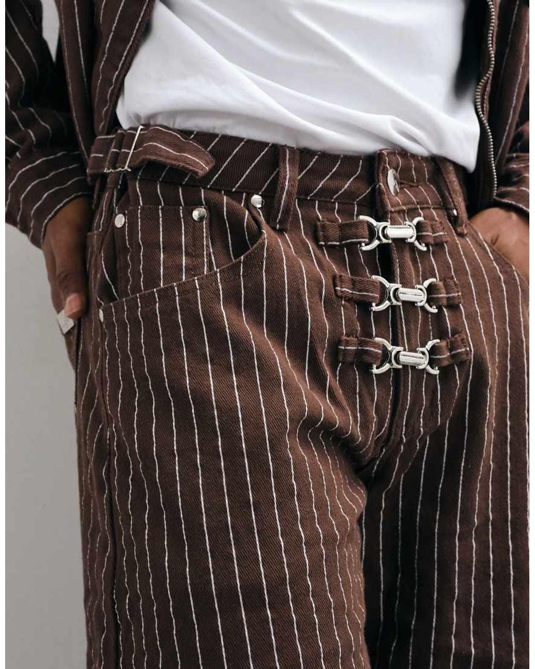 Liquor N Poker Brown Baggy Fireman Clasp Jeans Co-Ord for men