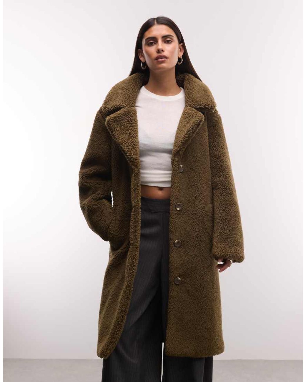 French Connection Green Longline Borg Dad Coat