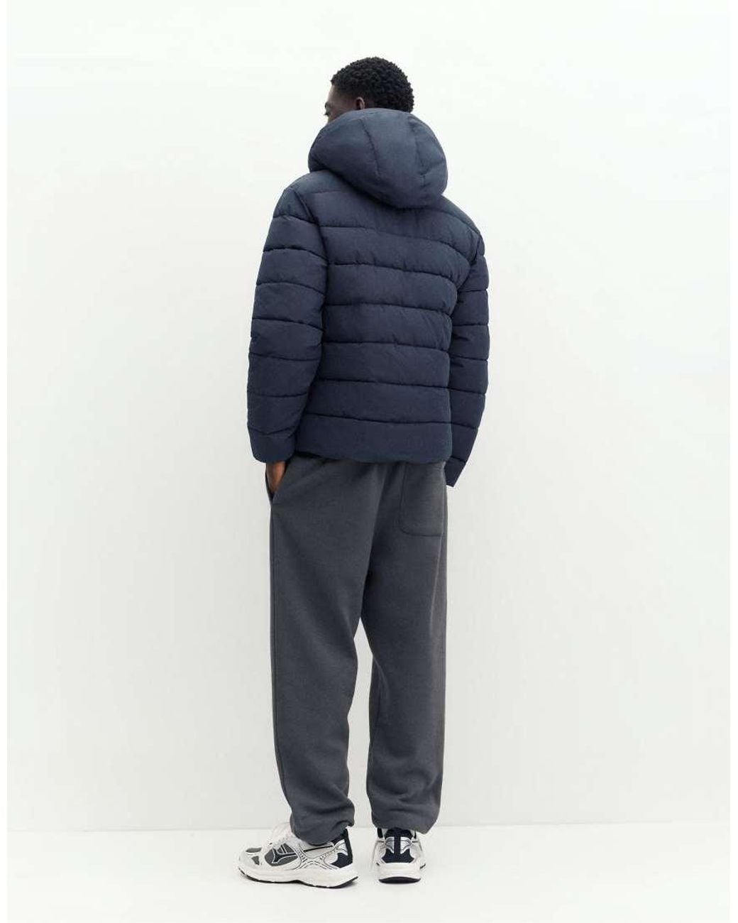 Pull&Bear Blue Puffer Jacket With Hood for men