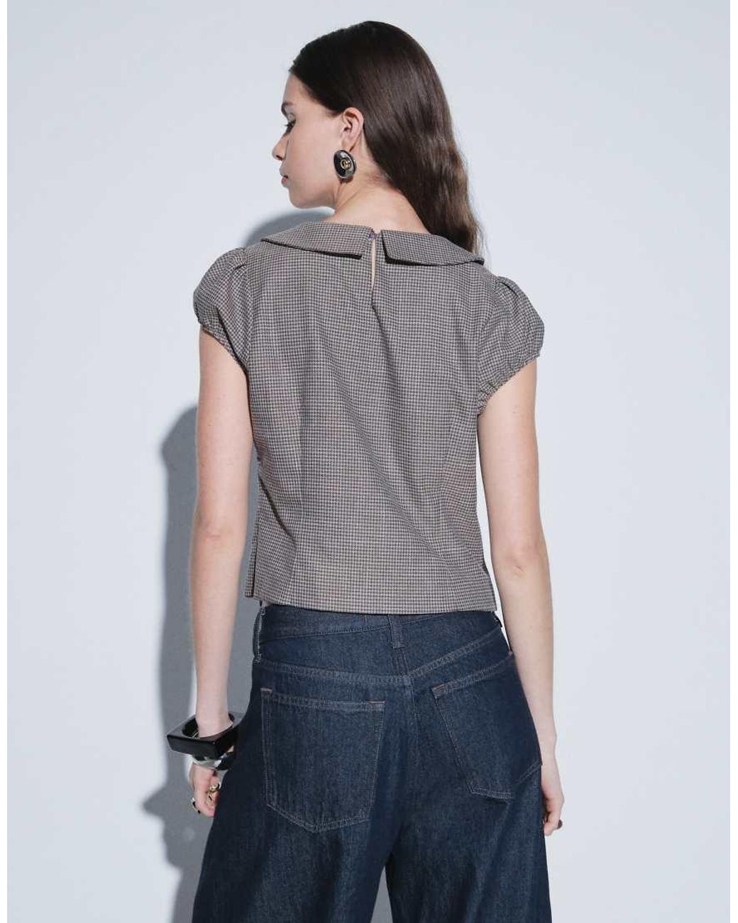 Motel Gray Inihar Mini Check Collared Shirt