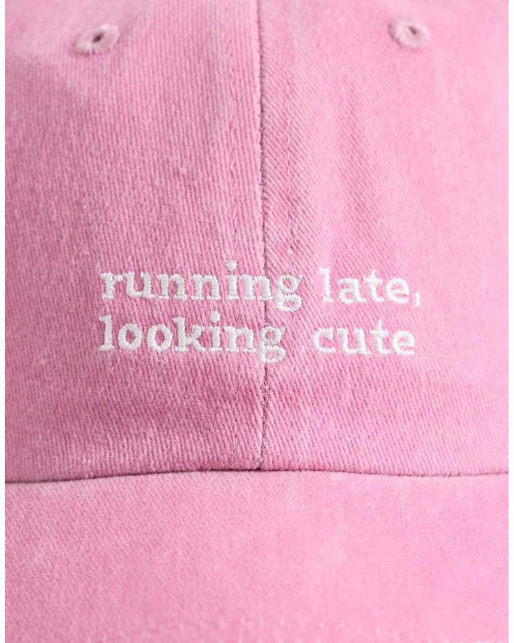 ASOS Pink Running Late Slogan Cap