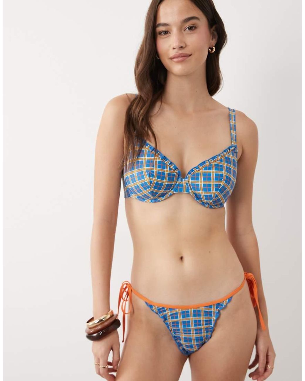 ASOS Blue Fuller Bust Charlie Underwired Bikini Top With Ruche Detail