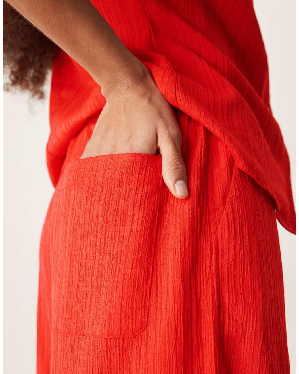 ASOS Red Crinkle Palazzo Trousers Co-ord