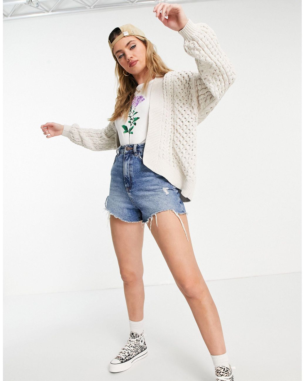 Synthetic Cable Knit Slouchy Cardigan 