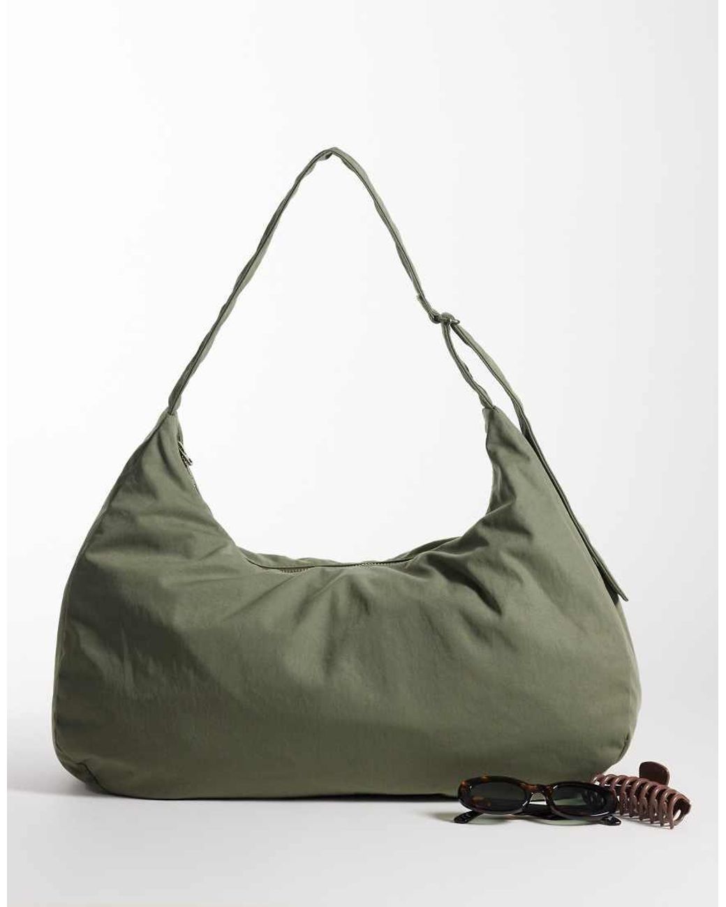 Weekday Green Large Nylon Tote Bag