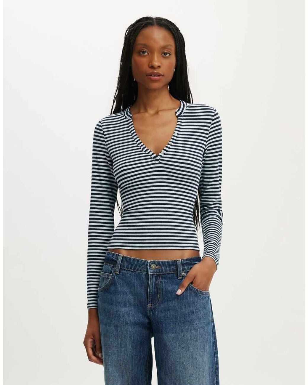 Cotton On Blue Ryan Henley Long Sleeve