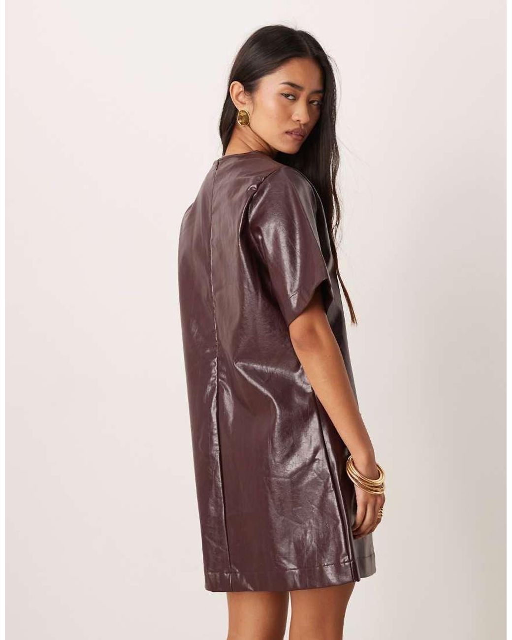 Ghospell Red Cotton Blend Leather Look Pocket Detail Mini Dress