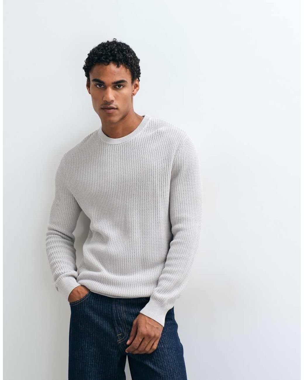Mango Gray Chunky Knitted Jumper for men