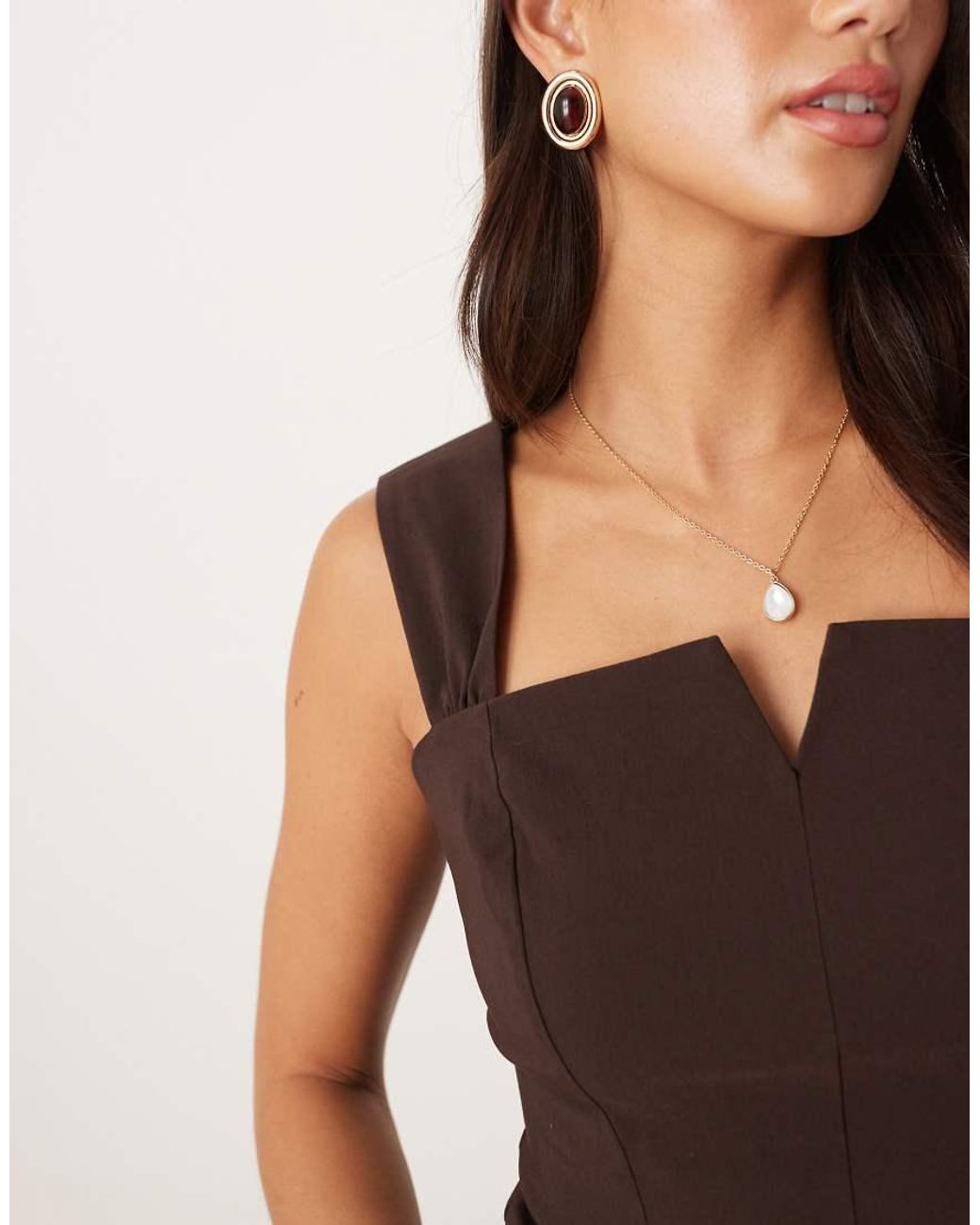 ASOS Brown Bengaline Square Neck Top With Longline Straps