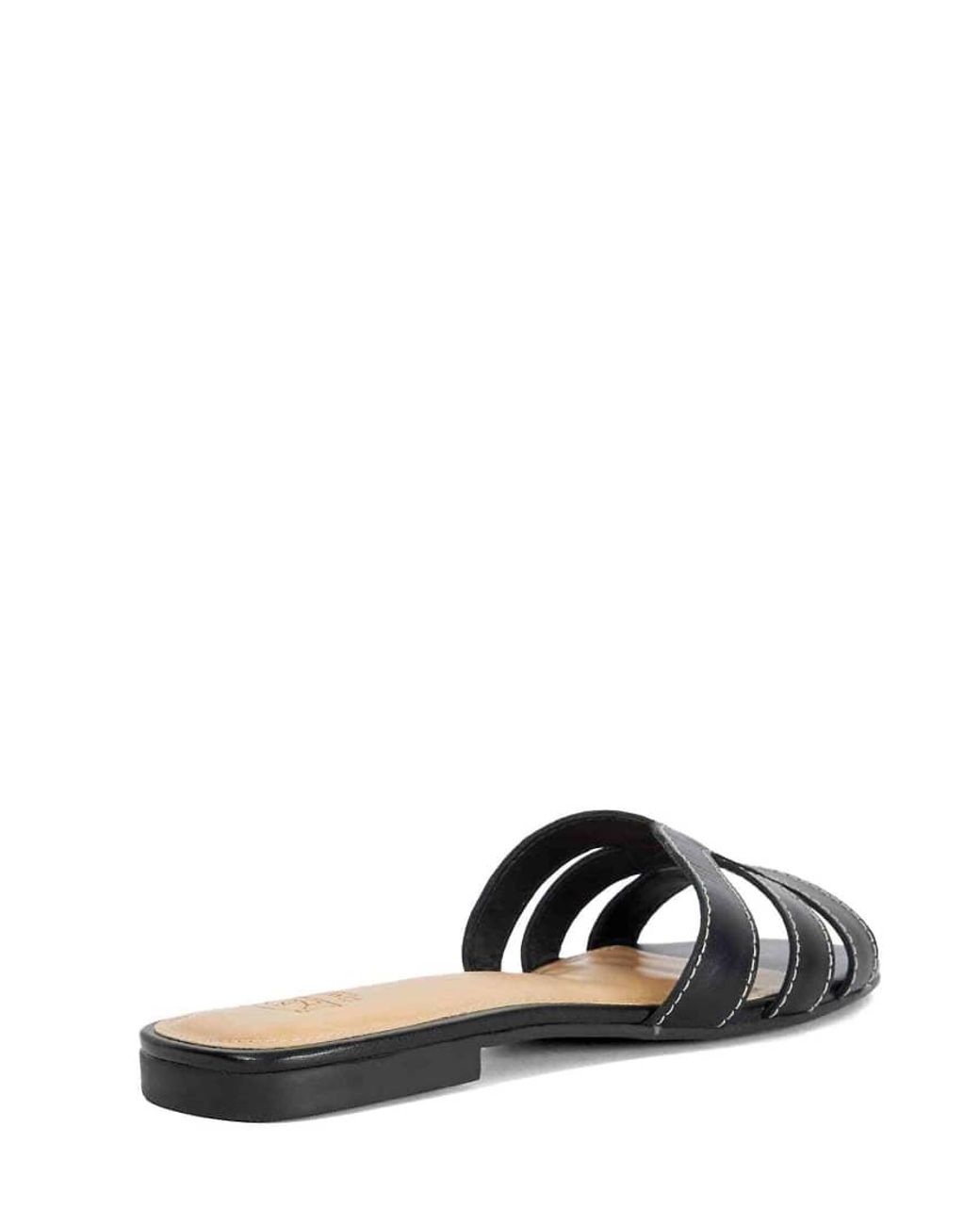 Dune Black Larrissa Flat Leather Slip On Sandals