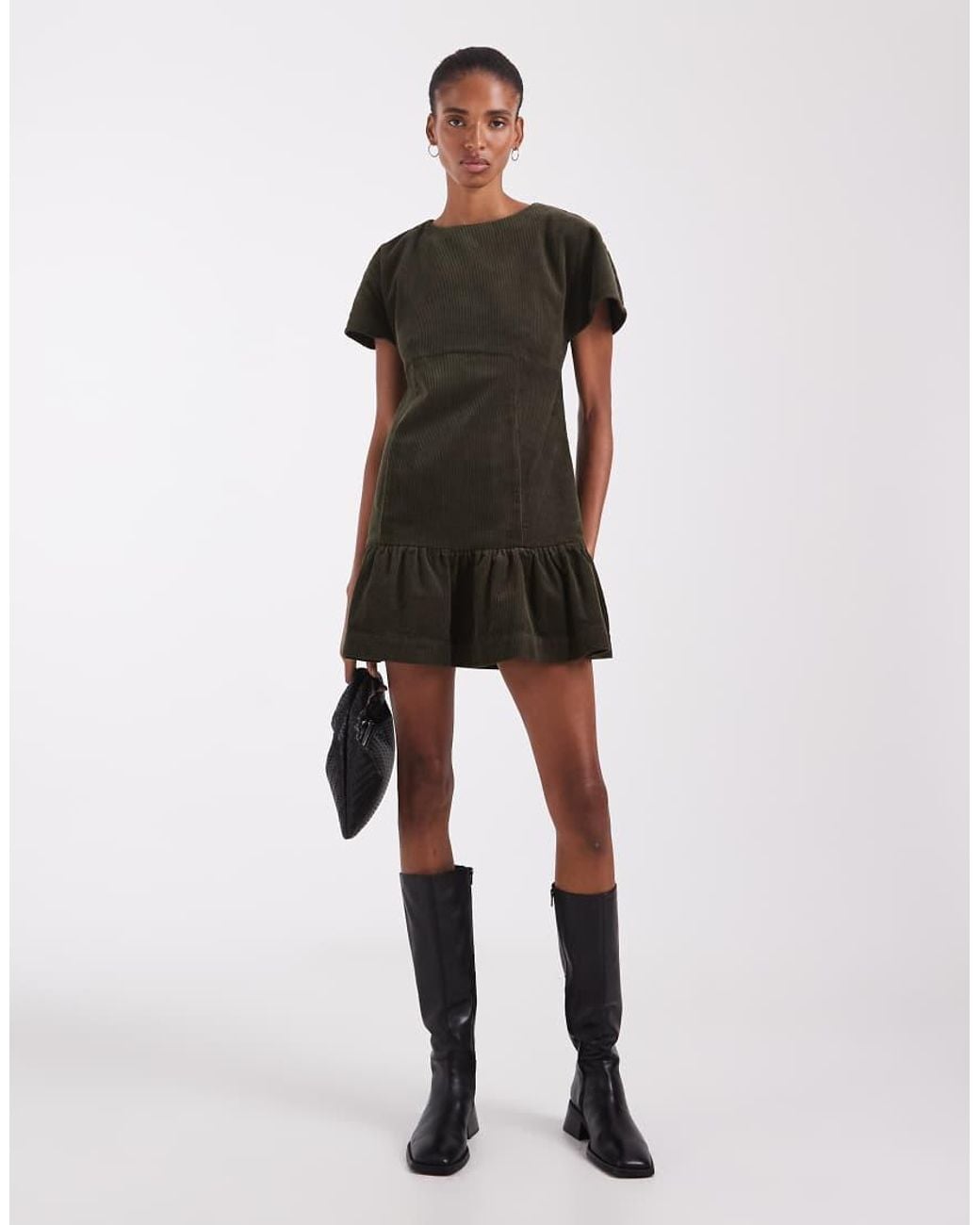 ASOS Black Asos Design Tall Cord T-shirt Mini Dress With Ruched Skirt