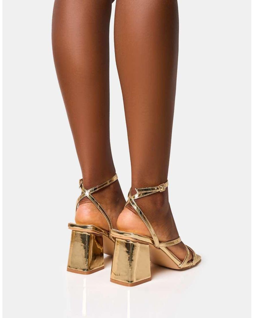 Public Desire Brown Robin Wide Fit Strappy Square Toe Mid Block Heels