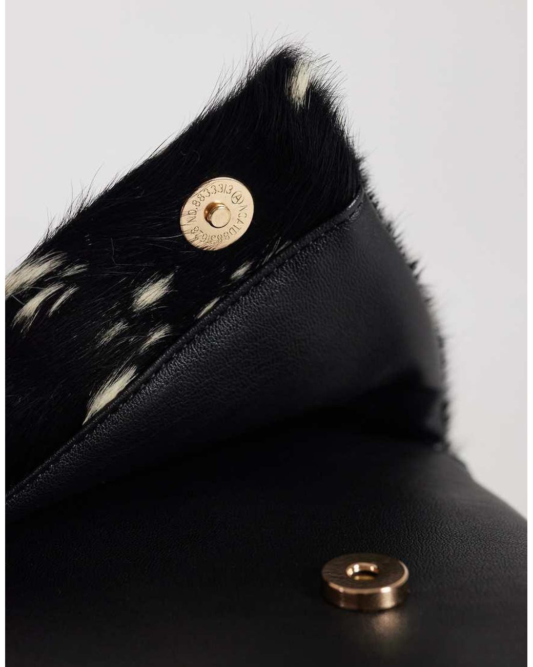 ASOS Black Hair-on Real Leather Flap Clutch Purse