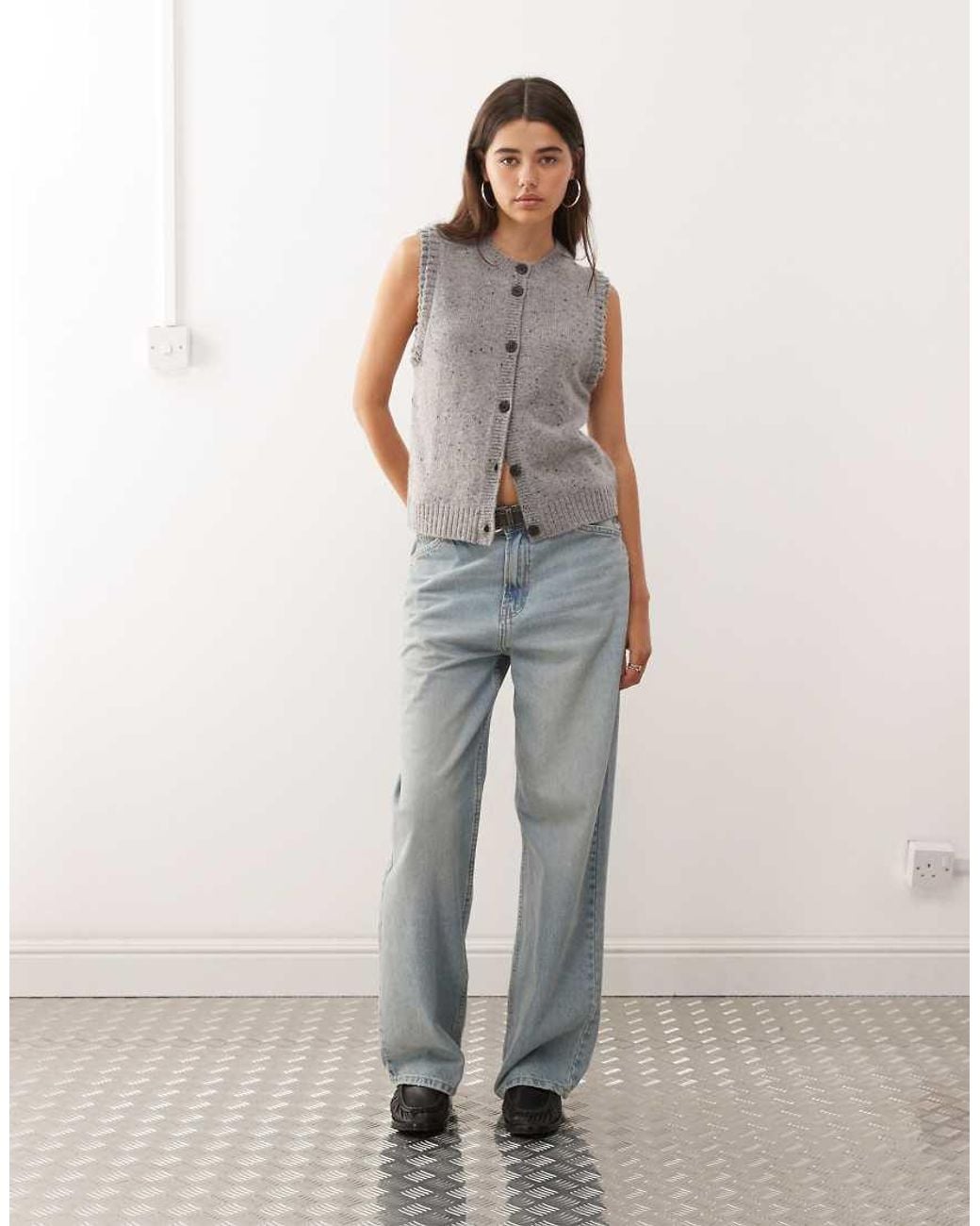 Weekday Gray Knitted Vest With High V Neck