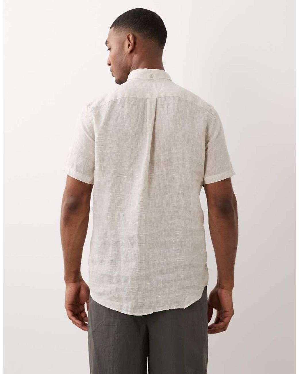 Barbour Natural Linton Short Sleeve Linen Tailored Logo Shirt for men