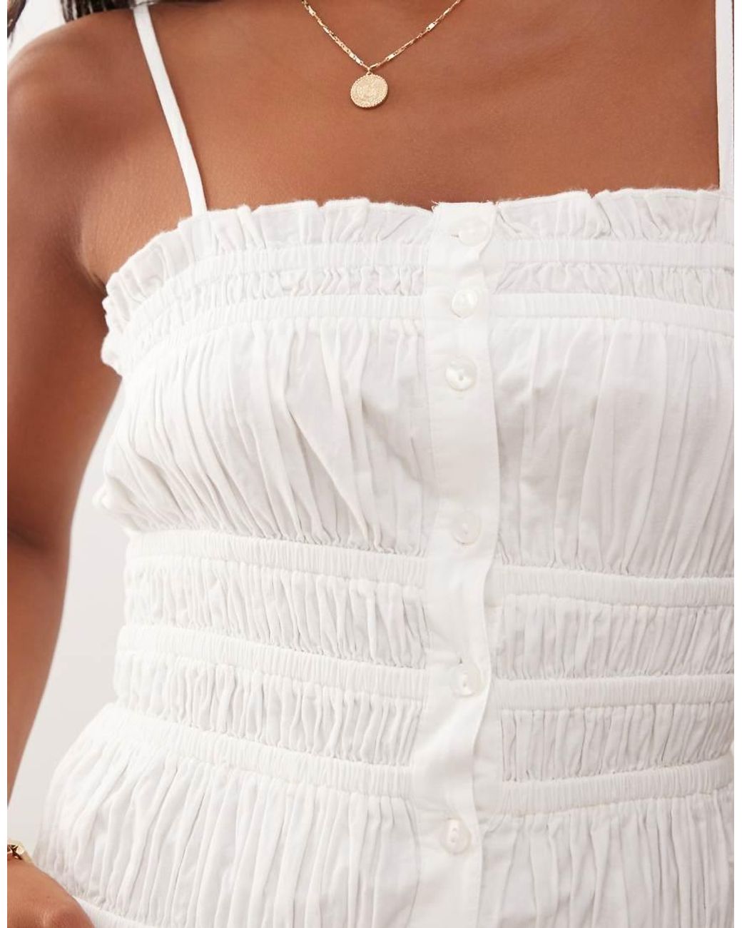 Miss Selfridge White Poplin Shirred Body Button Through Maxi Dress