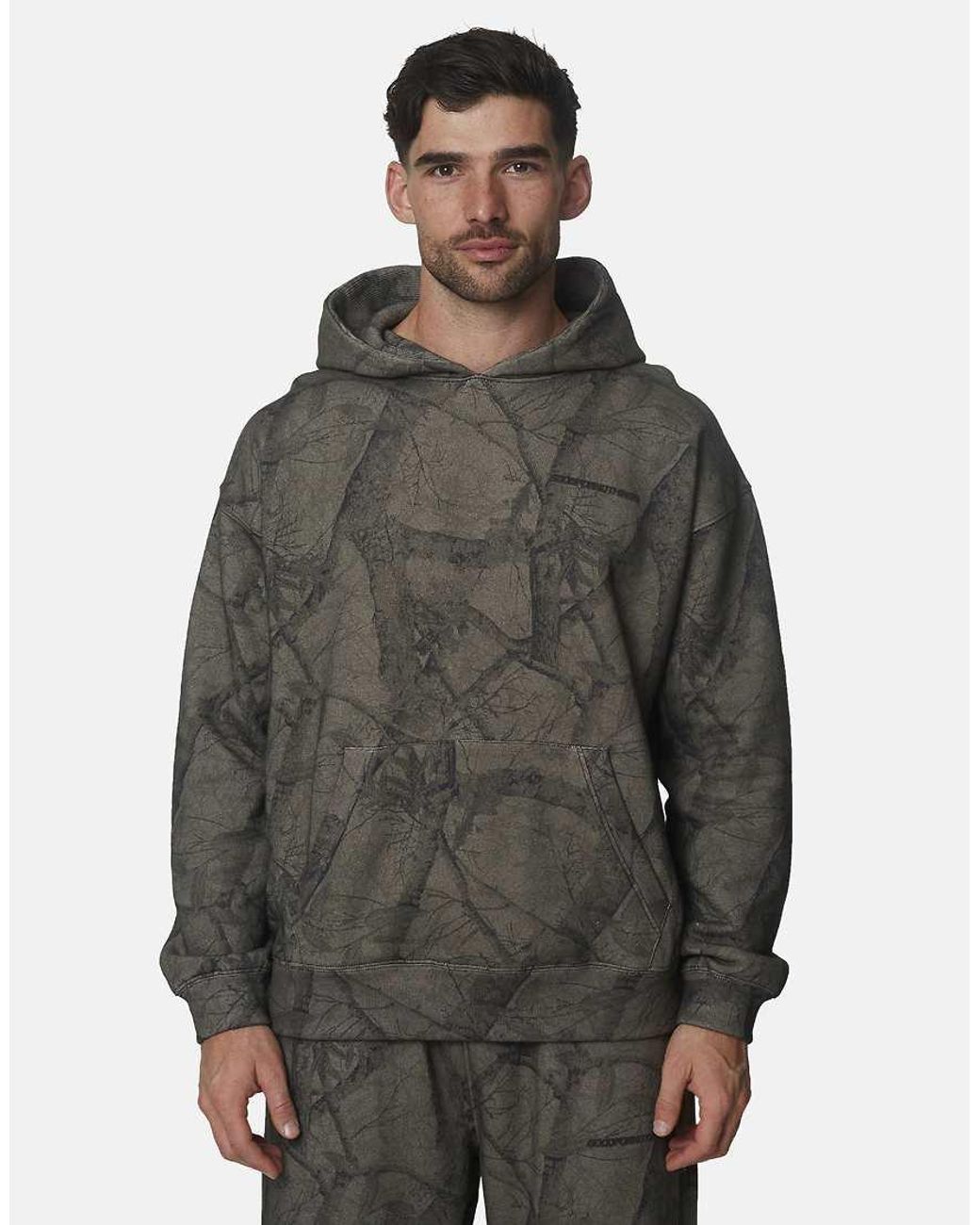 Good For Nothing Gray Oversized Printed Cotton Camo Hoodie for men
