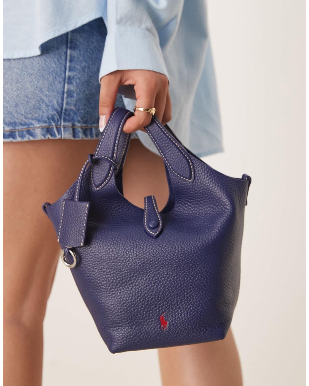 ■POLO RALPH LAUREN■ W Leather Miniature Crossbody Tote Blu Polo Play Leather Small Tote & Crossbody