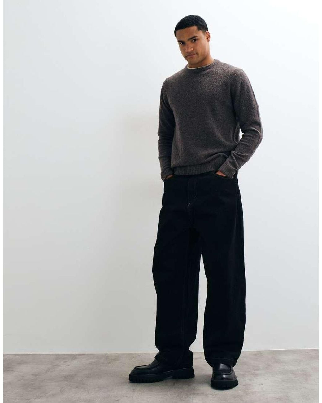 Brave Soul Gray Studio Crew Neck Jumper for men