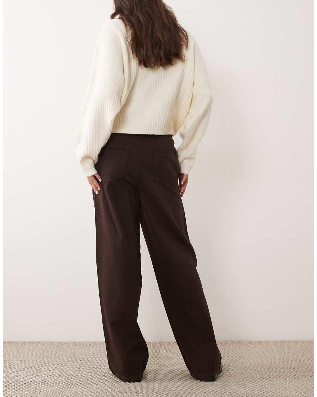 New Look Brown Pull On Chambray Wide Leg Jeans