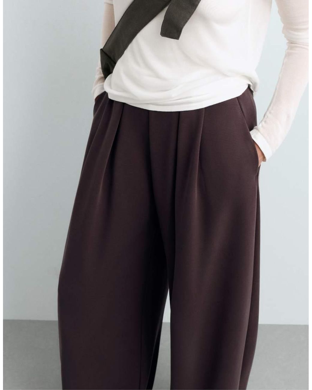Oysho White Modal Piqué Wide-Leg Trousers