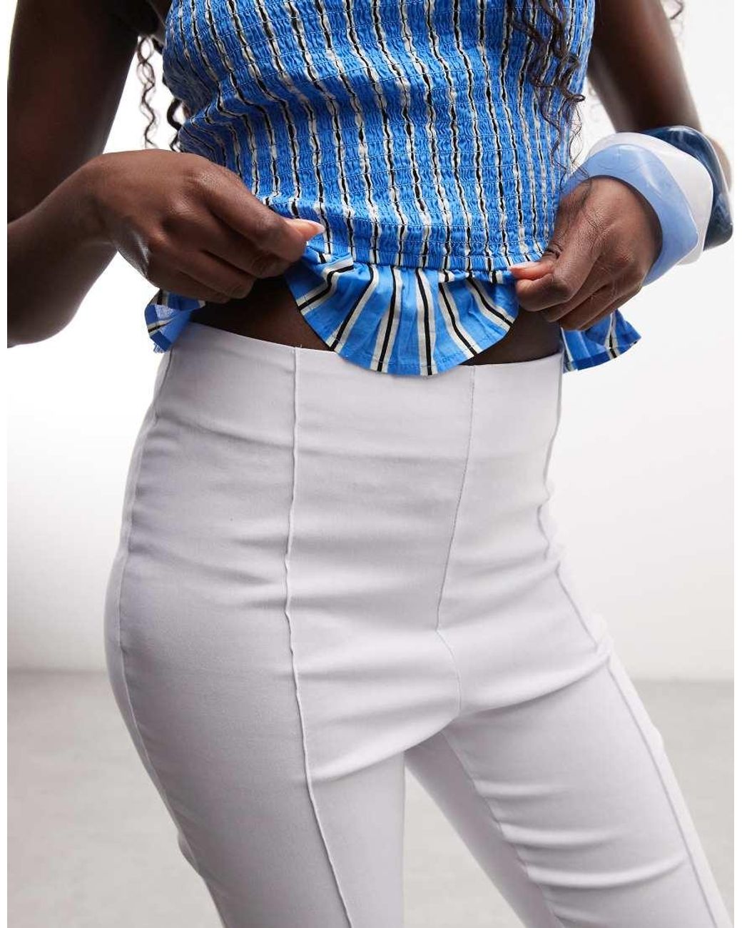 ASOS Blue Bengaline High Waist Side Split Capri Pant
