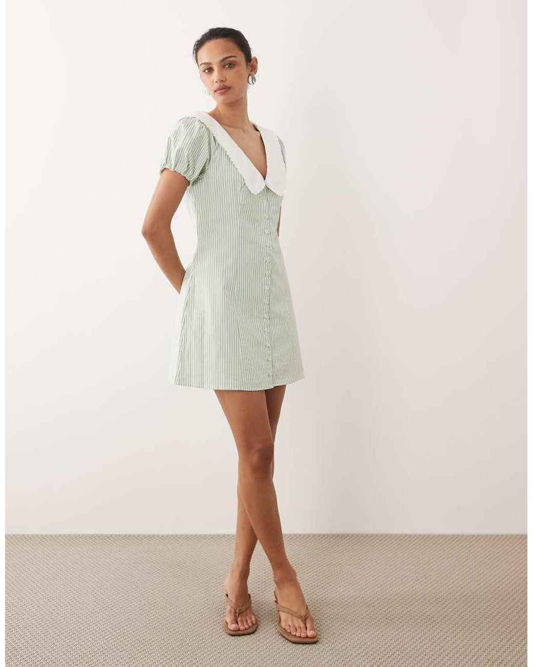 Abercrombie & Fitch Natural Collared Puff Sleeve Mini Dress