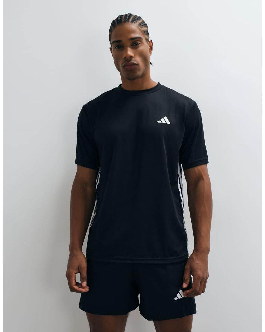 Adidas Originals Blue Adidas Training Essentials 3 Stripe T-shirt for men