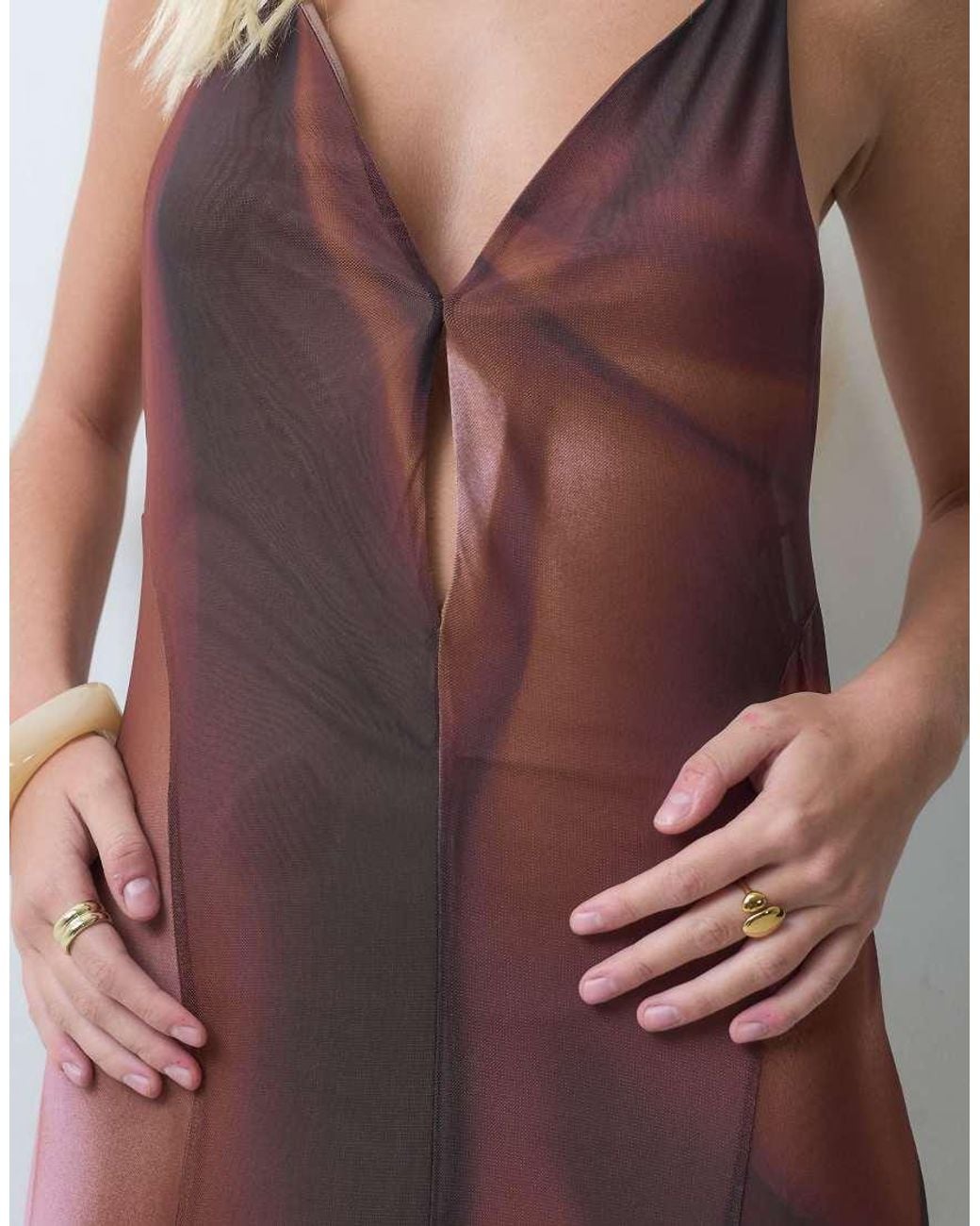 ASOS Multicolor Mesh Plunge Maxi Dress