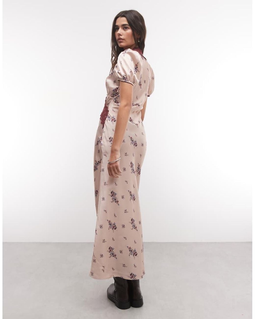 Reclaimed Vintage Pink Printed Satin Tea Dress