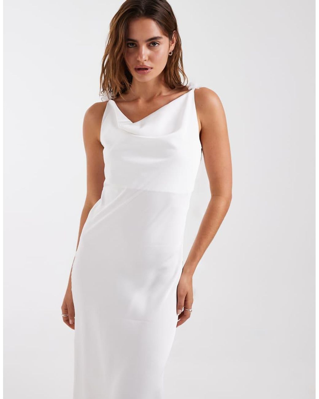 Vero Moda White Satin Cowl Neck Maxi Dress With 3d Floral Applique Trim