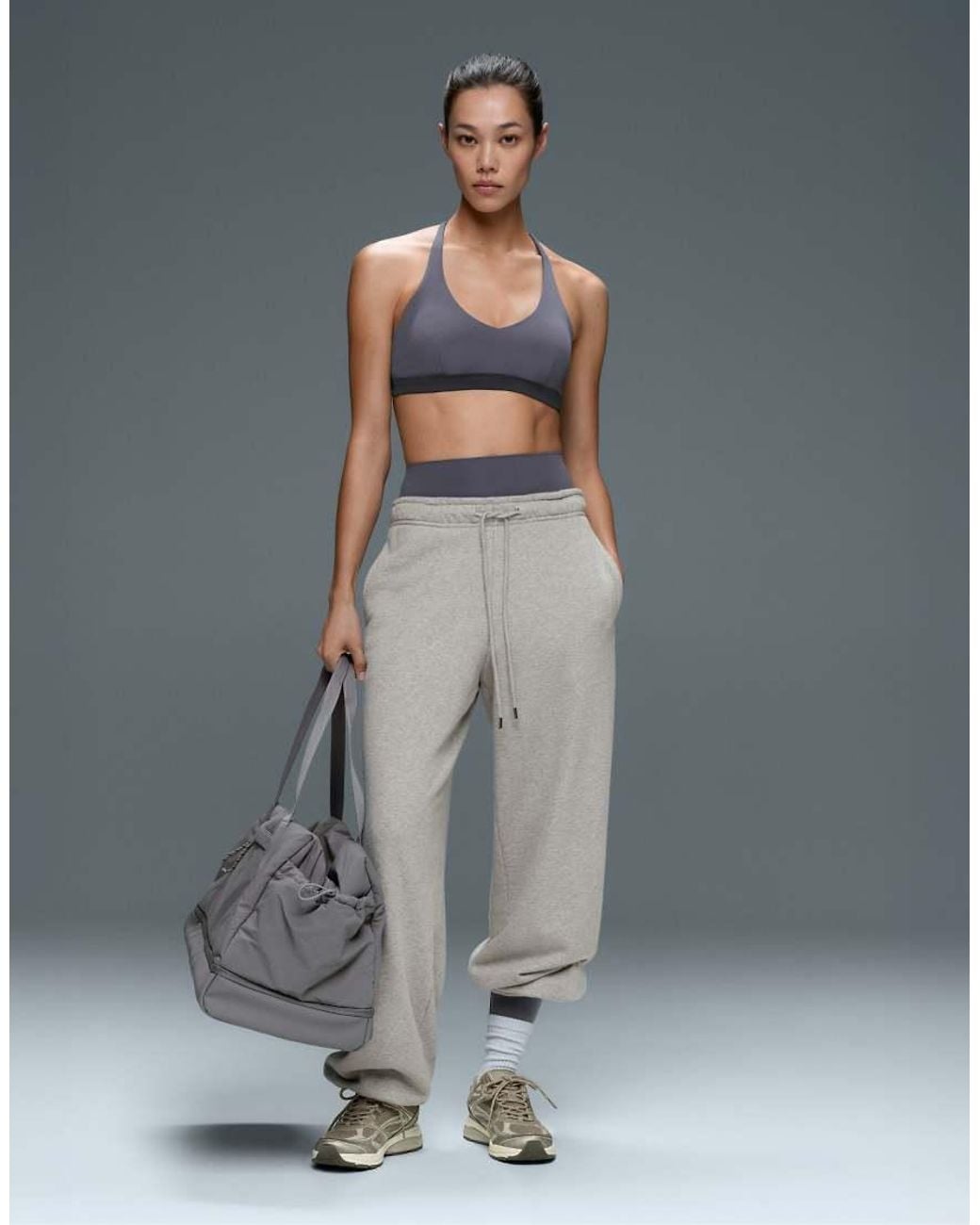 Oysho Gray Medium Support Sports Bra With Thin Strap