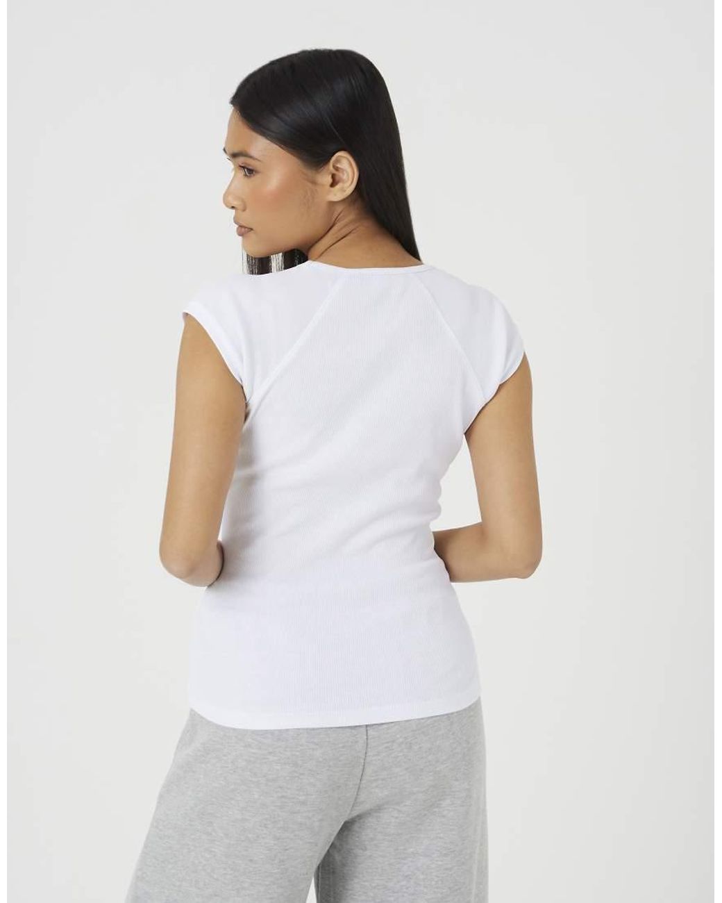 Brave Soul White Cap Sleeve V-Neck Fitted T-Shirt