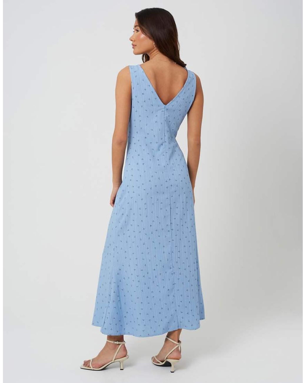 Brave Soul Blue Strappy V-Neck Floral Midi Dress