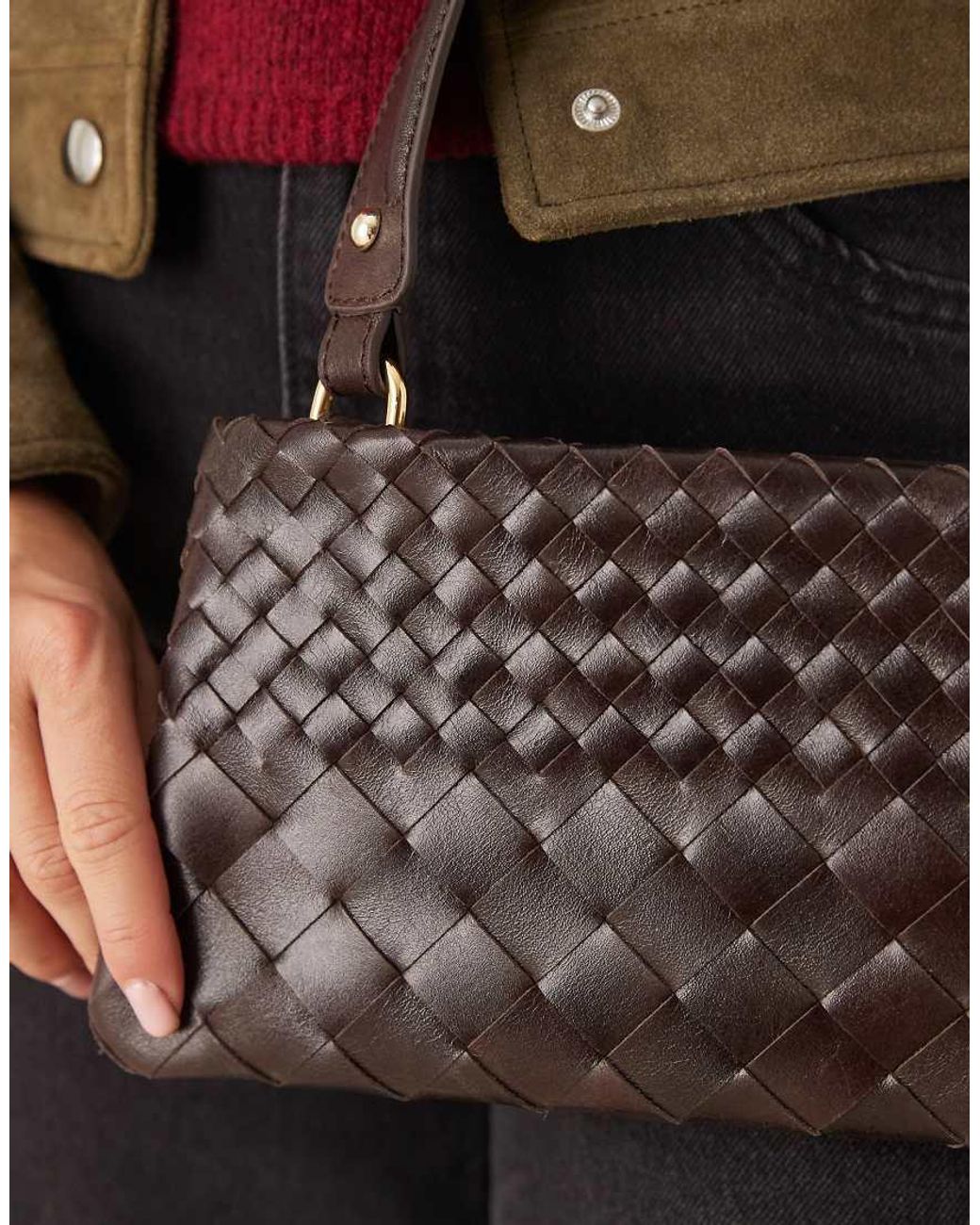 Bolso De Hombro Marrón Entretejido De Cuero De ASOS de color Brown